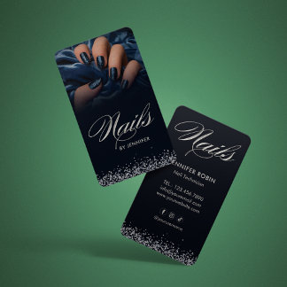 Visita Elegante Cartão de Negócios de Salão de Unhas Azul