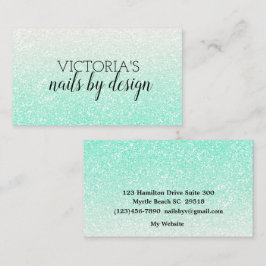 Visita Elegante Nail Tech Mint Green Glitter Cartão de vi