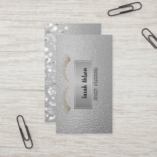 Visita Elegante prata de luxo Faux Lashes Cartão de visit (Frente/Verso In Situ)