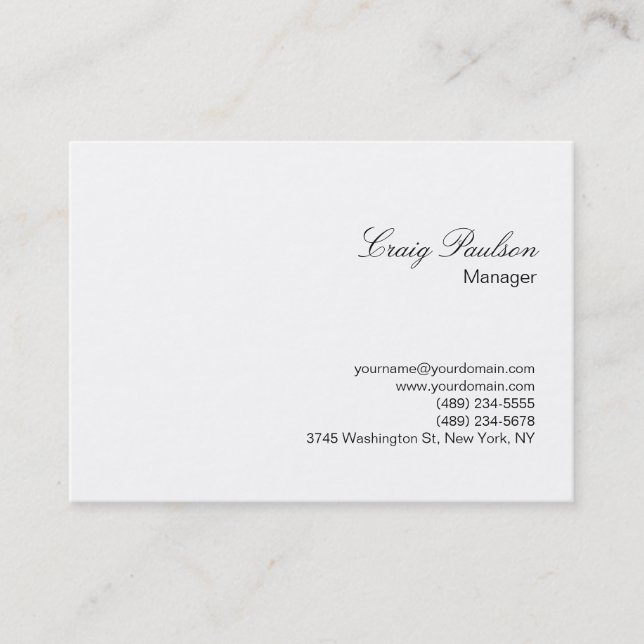 Visita Elegante Script White Plain Chubby Cartão de visit (Frente)