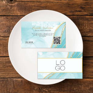 Visita ELEGANTE Teal Marble SEU CÓDIGO QR Cartão de vis