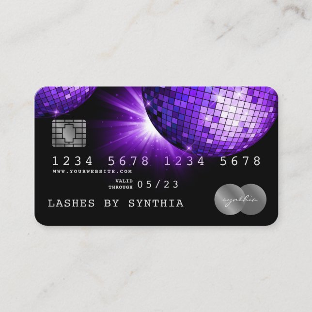 Visita Estilo de Cartão de Crédito Bola de Disco Violeta  (Frente)