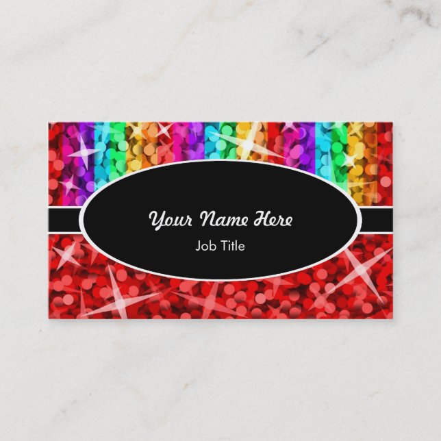 Visita Glitz Mistura Rainbow Red Black oval cartão de vis (Frente)