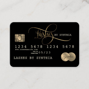 Visita Lashes Cartão de Crédito Estilado Preto Dourado