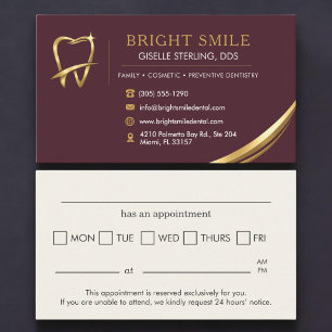 Visita Logotipo Dourado e Borgonha de Dentista Cartão de