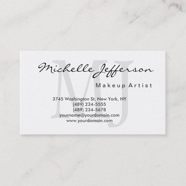 Visita Makeup Artist Monographic Script White Cartão de v (Frente)