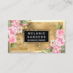 Visita Metálico Dourado Flores cor-de-rosa Cartão de