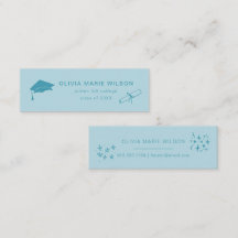 Cartão Azul com Nome de Ícone de Graduação Minimal