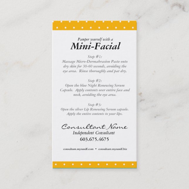 Visita Mini cartão de instrução facial (Frente)