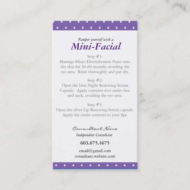 Visita Mini cartão de instrução facial (Frente)