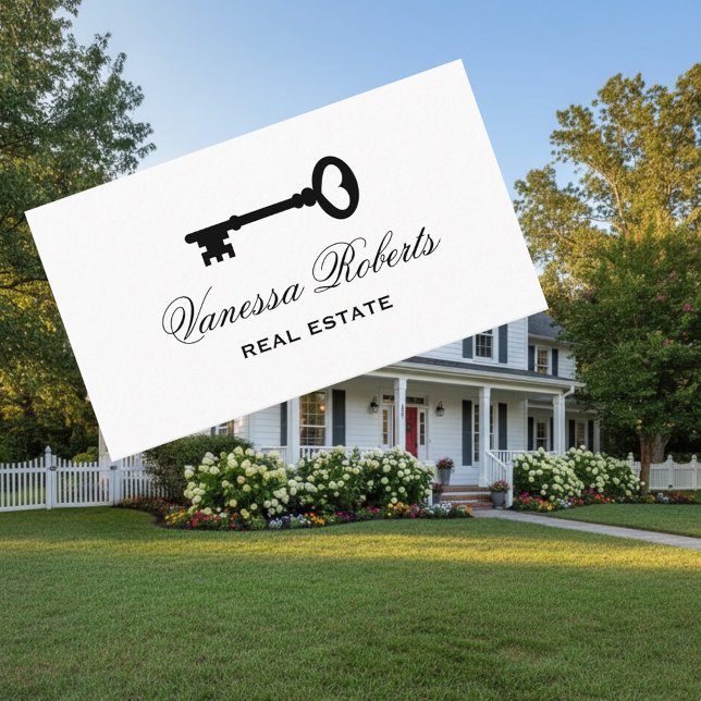 Visita Modelo de cartão de negócios de chave do esqueleto (real estate business card template with key logo)