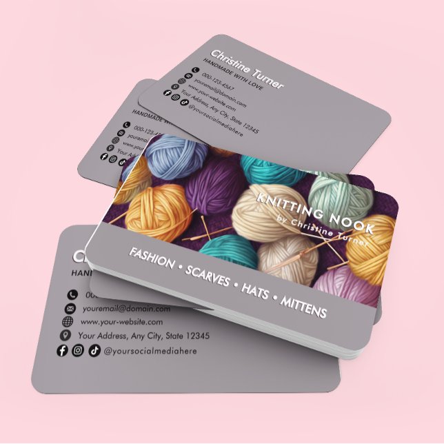 Visita Modelo de cartão de negócios de Fios Crocheteiros (Criador carregado)