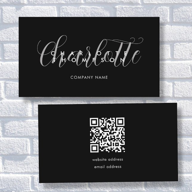 Visita Modelo de cartão de negócios Preto de Script Moder (Modern Script Black Business Card Template)