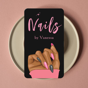 Visita Nail Artist Salon Qr Code Black Pink Cartão de vis