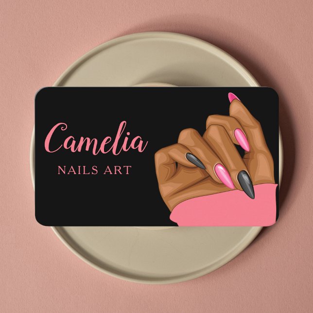 Visita Nail Artist Salon Qr Code Black Pink Cartão de vis (Criador carregado)