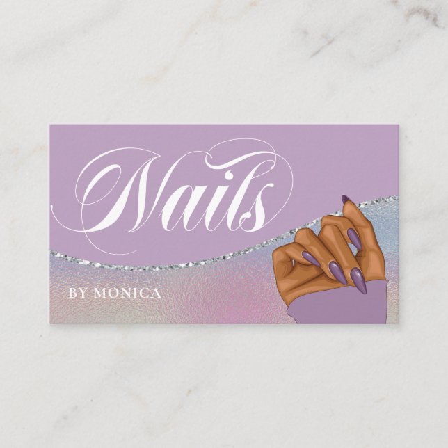Visita Nail Tech, Nail Salon Purple Elegant Cartão de vis (Frente)