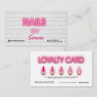 Visita Neon & Brick Background Nail Artist Cartão de visi