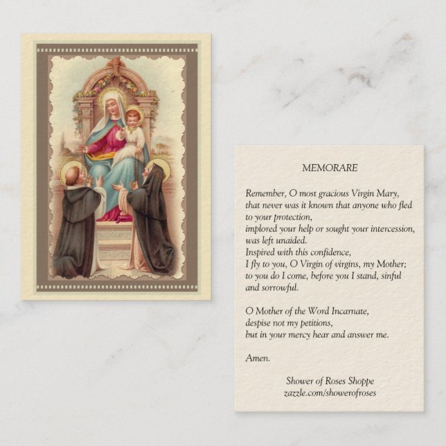 Visita Nossa senhora do cartão santamente de Memorare da (Frente/Verso)