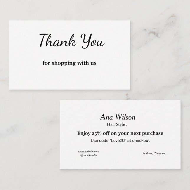 Visita Obrigado clássico branco azul que você cartão de v (Frente/Verso)