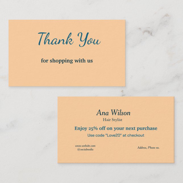 Visita Obrigado clássico branco azul que você cartão de v (Frente/Verso)