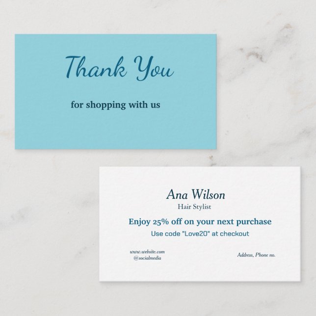 Visita Obrigado clássico branco azul que você cartão de v (Frente/Verso)