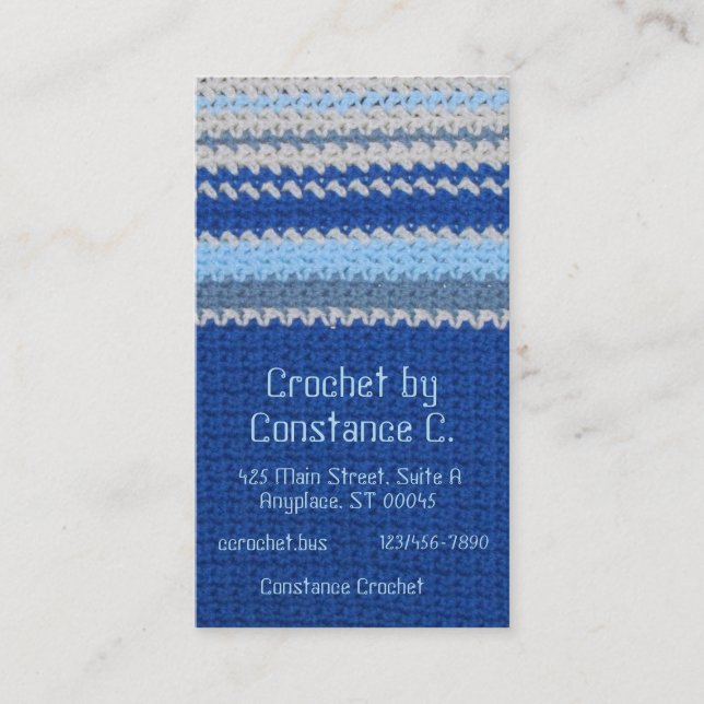 Visita Ônibus. Cartão - Crochet de Stripe Azul e Branco (Frente)