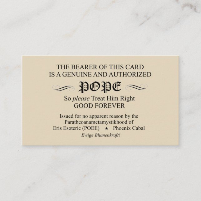 Visita Papa Cartão de Discordian (versão da cabala de (Frente)
