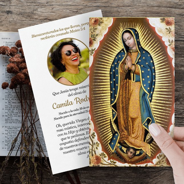 Visita Papais noeis Maria, Virgen de Guadalupe - Cartão d (catholic, religious, celebration of life, in loving memory of, prayer cards for bereavement)