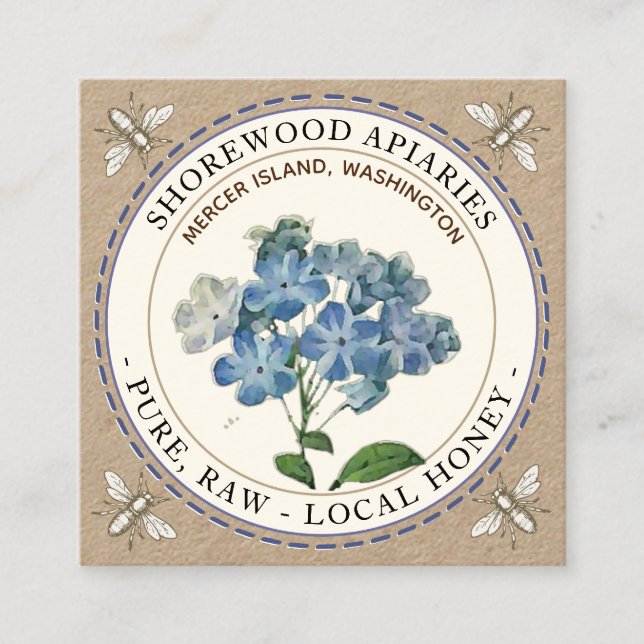 Visita Quadrado Abelhas Blue Summer Flower Honey Kraft Cartão de v (Frente)