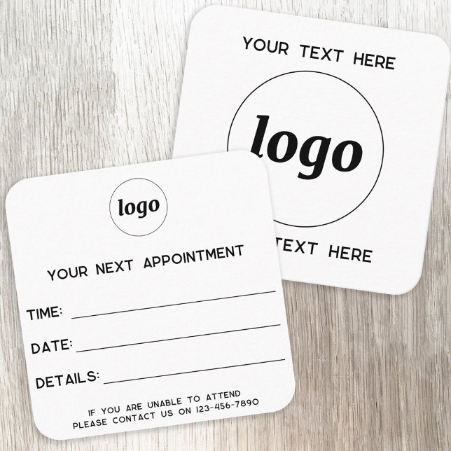 Visita Quadrado Cartão de Compromisso com Logotipo Simples (Simple logo with custom text business branding promotional appointment card)