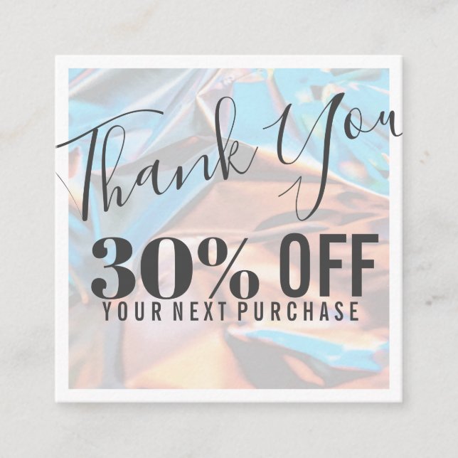 Visita Quadrado Cartão de desconto profissional inspirado holográf (Frente)