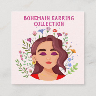 Visita Quadrado Cartão de exposição de brincos com ilustração boho