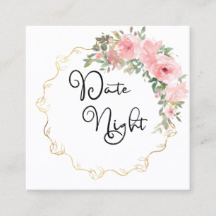 Visita Quadrado Cartão de Noite de Data Floral Rosa Bege Luxuriant