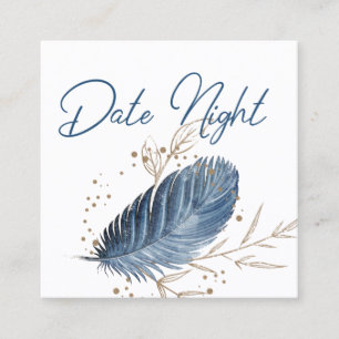 Visita Quadrado Cartão de Noite de Encontro Azul Ouro Floral Moder
