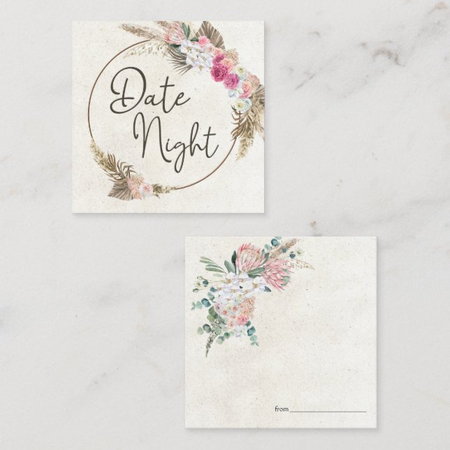 Visita Quadrado Cartão de Noite de Encontro Floral Neutro Boho Pas (Frente/Verso)