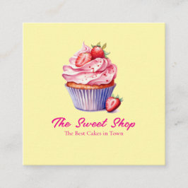 Visita Quadrado Cartão de Padaria Cupcake Amarelo | Logotipo Editá