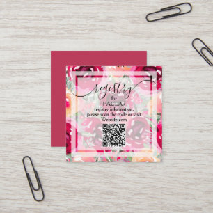 Visita Quadrado Cartão de Registro QR de Flores Rosa em Aquarela C