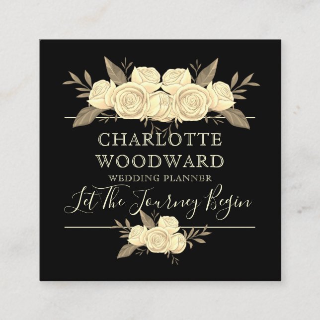 Visita Quadrado Floral Black Weding Planner Square Cartão de visit (Frente)