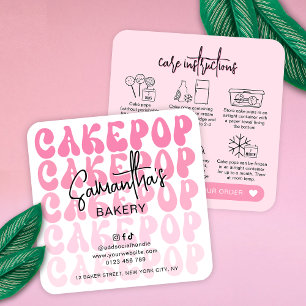Visita Quadrado Instruções de Cuidados Cartão de Cake Pops Rosa Re
