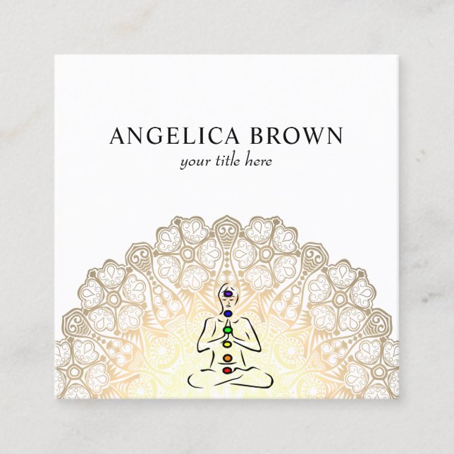 Visita Quadrado Mandala - Reiki Master com Chakras Cartão de visit (Frente)