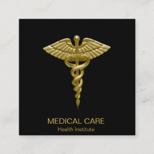 Visita Quadrado Preto Dourado médico do Caduceus - cartão de