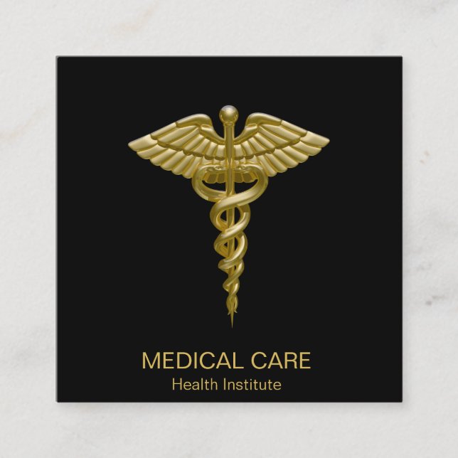 Visita Quadrado Preto Dourado médico do Caduceus - cartão de (Frente)