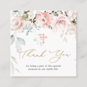 Visita Quadrado Rosas Rosa Foliage Baptism Obrigado Cartão de visi