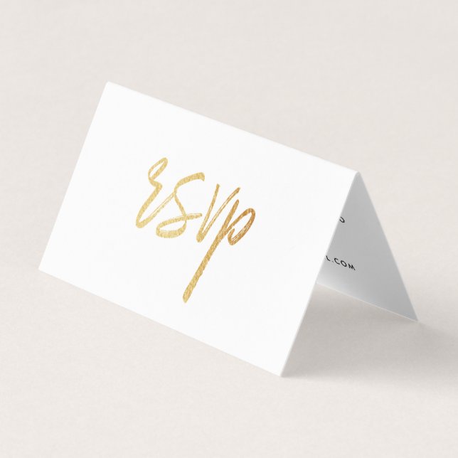 Visita Script de Foil Gold Moderno com Cartão RSVP de Fot (Frente)