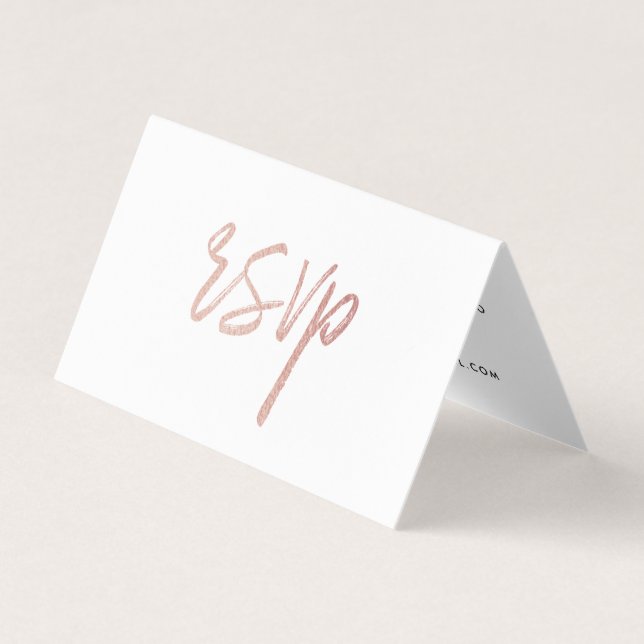 Visita Script de Foil Ouro Moderno Rosa com Cartão RSVP d (Frente)