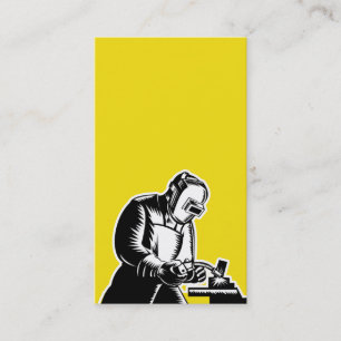 Visita soldador que solda o cartão de negócios da vista