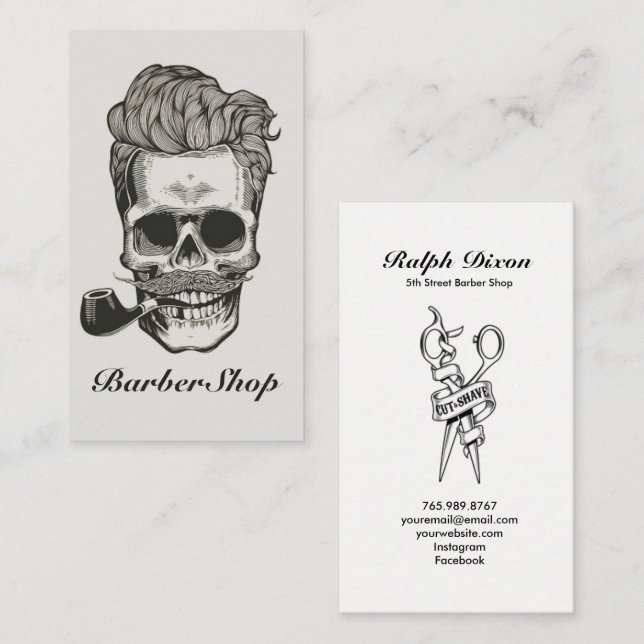 Visita Vintage Barber Compra Tesoura Skull Cartão de visi (Frente/Verso)