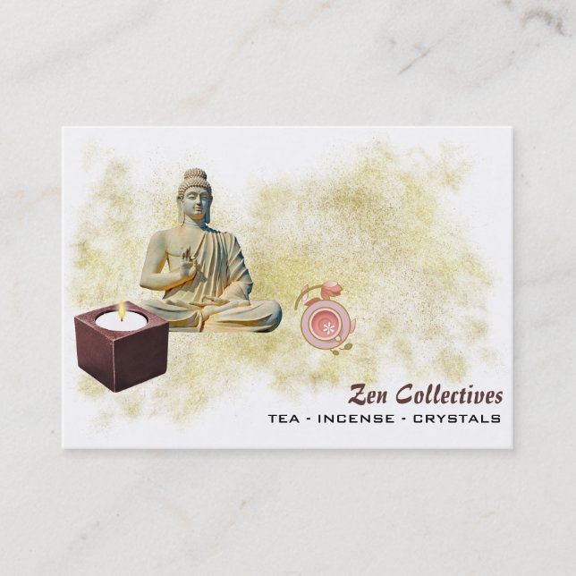 Visita *~* Zen Buddha Candle Tea Lotus Dourado Cartão de  (Frente)