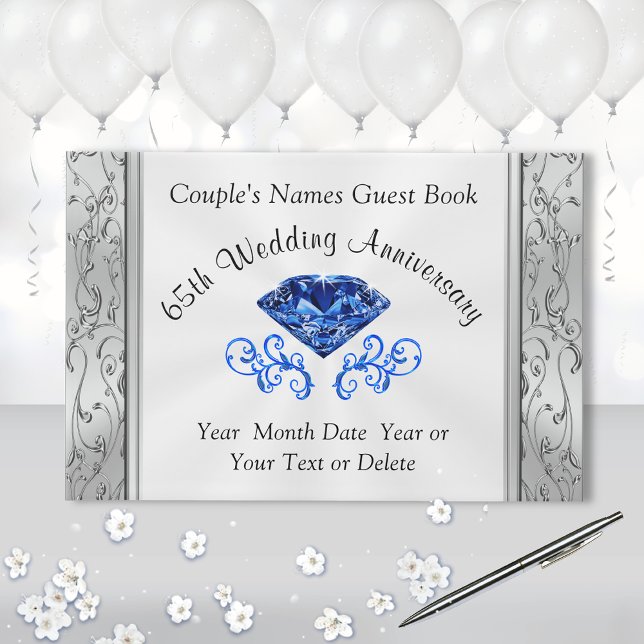 Visitas 65.º Livro de Convidados de Aniversário Personaliz (65th wedding anniversary party supplies. Anniversary Guest Book. Sapphire Guest Book. 65th ideas.)