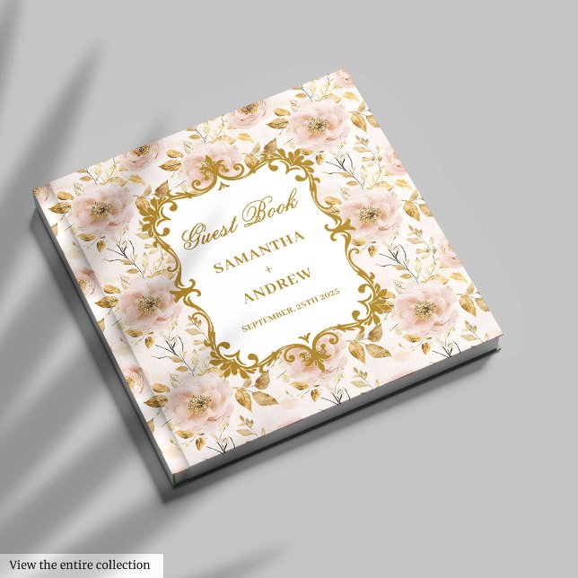 Visitas Assinatura do Livro de Convidado de Casamento Dour (Unique Blush Gold Boho Wedding Guest Book Signing)